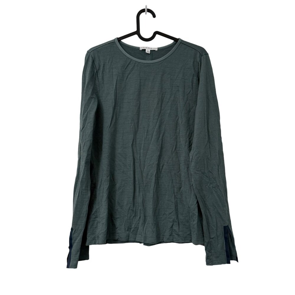 Epoque Evolution Green Merino Wool Slit Cuff Back Long Sleeve Tshirt Large